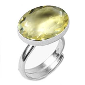 Silver Plated Adjustable Flat Ring Yellow Citrine 5.25 Ratti in size 16 To 30 1