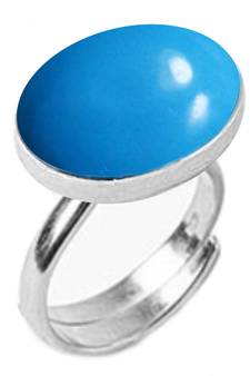 Silver Plated Adjustable Flat Ring Blue Turquoise 5.25 Ratti in size 16 To 30
