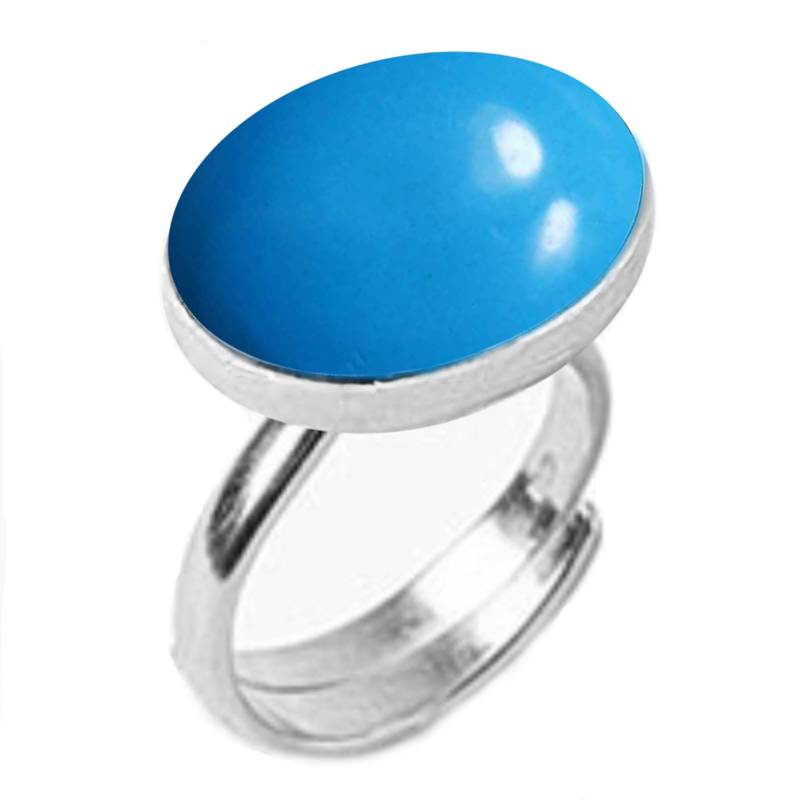 Silver Plated Adjustable Flat Ring Blue Turquoise 6.25 Ratti in size 16 To 30