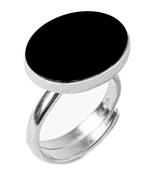 Silver Plated Adjustable Flat Ring Black-Onyx 7.25 Ratti in size 16 To 30