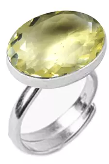 Silver Plated Adjustable Flat Ring Yellow Citrine 7.25 Ratti in size 16 To 30