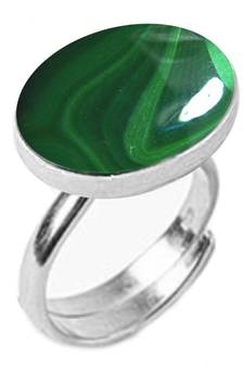 Silver Plated Adjustable Flat Ring Green Malachite 7.25 Ratti in size 16 To 30