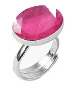 Silver Plated Adjustable Flat Ring Pink Ruby 7.25 Ratti in size 16 To 30
