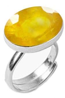 Silver Plated Adjustable Flat Ring Yellow-Sapphire 7.25 Ratti in size 16 To 30