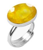 Silver Plated Adjustable Flat Ring Yellow-Sapphire 7.25 Ratti in size 16 To 30