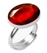 Silver Plated Adjustable Flat Ring Red Hessonite 8.25 Ratti in size 16 To 30