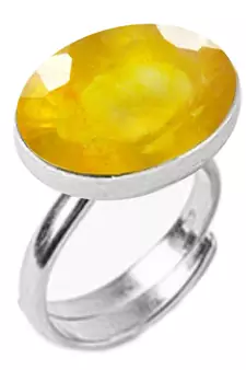 Silver Plated Adjustable Flat Ring Yellow-Sapphire 8.25 Ratti in size 16 To 30