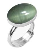 Silver Plated Adjustable Flat Ring Green Cats-Eye 4.25 Ratti