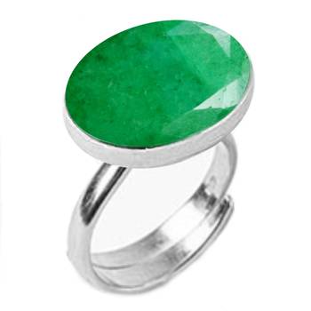 Silver Plated Adjustable Flat Ring Green Emerald 5.25 Ratti 1