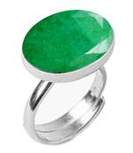 Silver Plated Adjustable Flat Ring Green Emerald 5.25 Ratti