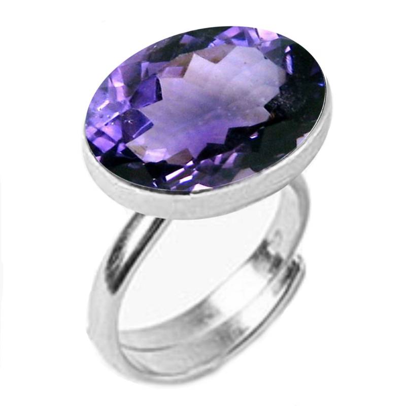 Silver Plated Adjustable Flat Ring Purple Amethyst 6.25 Ratti