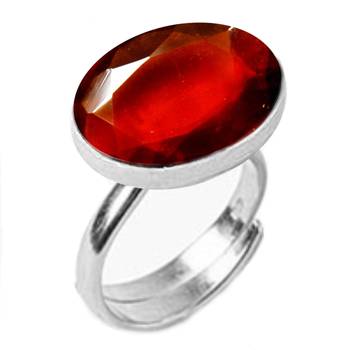 Silver Plated Adjustable Flat Ring Red Hessonite 6.25 Ratti 1