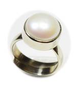 Silver Plated Adjustable Flat Ring White Pearl 7.25 Ratti Round Shape