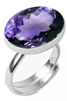 Silver Plated Adjustable Flat Ring Purple Amethyst 8.25 Ratti