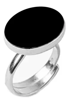 Silver Plated Adjustable Flat Ring Black-Onyx 8.25 Ratti