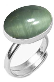 Silver Plated Adjustable Flat Ring Green Cats-Eye 8.25 Ratti