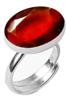 Silver Plated Adjustable Flat Ring Red Hessonite 8.25 Ratti