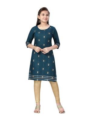 Green printed cotton girls-top-bottom 1