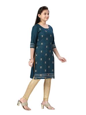 Green printed cotton girls-top-bottom 2