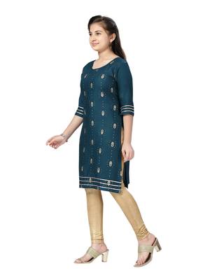 Green printed cotton girls-top-bottom 3