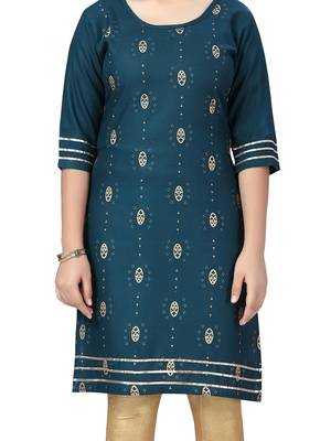 Green printed cotton girls-top-bottom 5