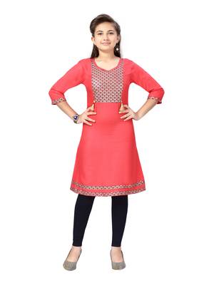 Red printed cotton girls-top-bottom 1