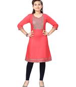 Red printed cotton girls-top-bottom