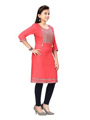 Red printed cotton girls-top-bottom 2