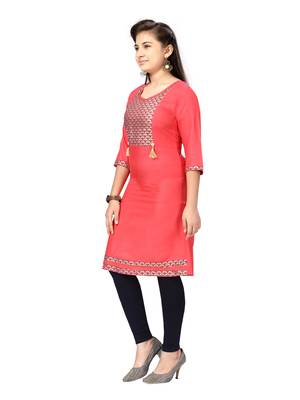 Red printed cotton girls-top-bottom 3