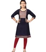 Blue printed cotton girls-top-bottom