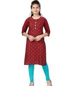 Maroon printed cotton girls-top-bottom