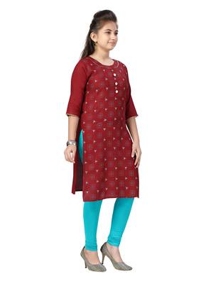 Maroon printed cotton girls-top-bottom 2
