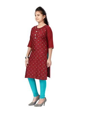 Maroon printed cotton girls-top-bottom 3