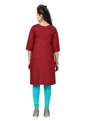 Maroon printed cotton girls-top-bottom 4