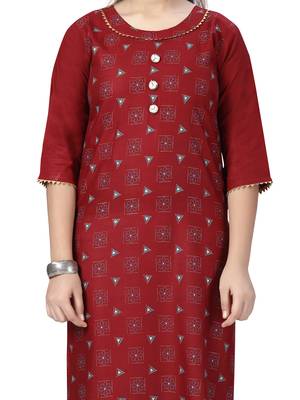 Maroon printed cotton girls-top-bottom 5