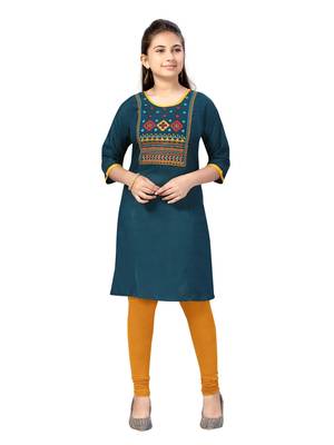 Green embroidered cotton girls-top-bottom 1