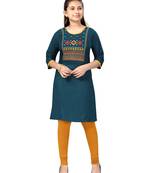 Green embroidered cotton girls-top-bottom