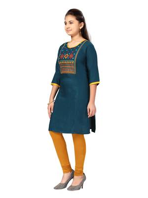 Green embroidered cotton girls-top-bottom 3
