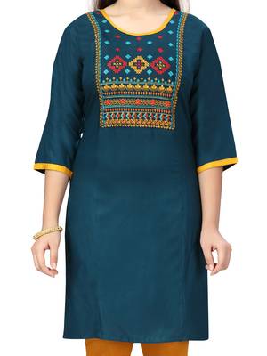 Green embroidered cotton girls-top-bottom 5