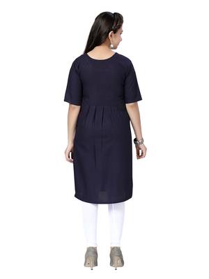 Blue embroidered cotton girls-top-bottom 4