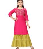 Pink printed cotton girls-top-bottom