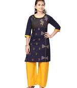 Blue printed cotton girls-top-bottom