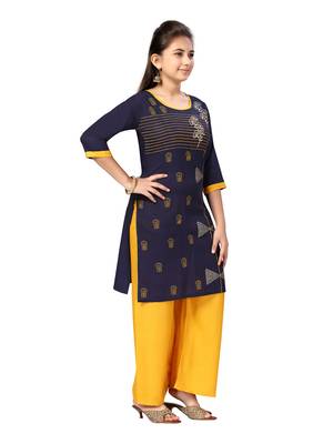 Blue printed cotton girls-top-bottom 2