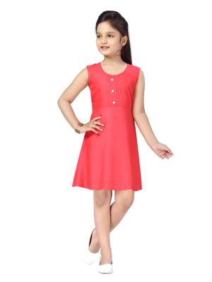 Red plain cotton kids-frocks 1