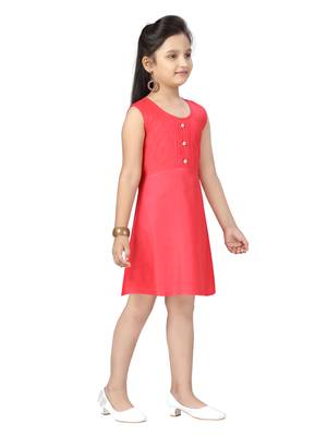 Red plain cotton kids-frocks 2