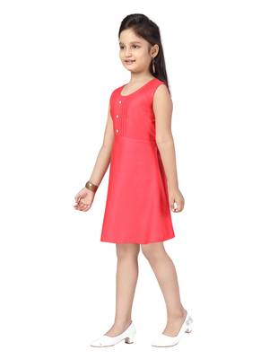 Red plain cotton kids-frocks 3