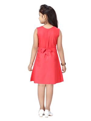 Red plain cotton kids-frocks 4