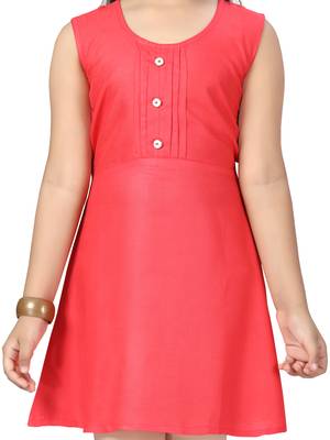 Red plain cotton kids-frocks 5