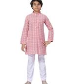 Red embroidered cotton boys-kurta-pyjama