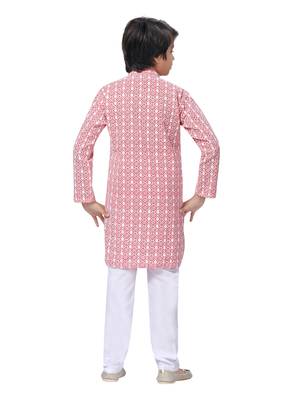 Red embroidered cotton boys-kurta-pyjama 4